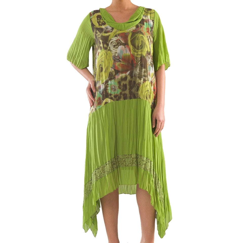 LA MOUETTE Women's Plus Size Floral Dress with Lace & Print