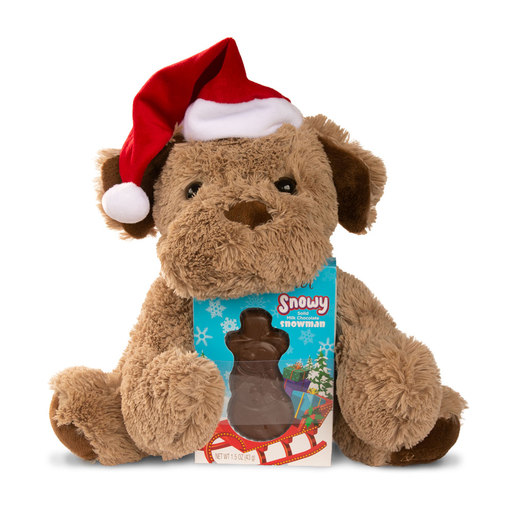 milk chocolate snowman w/ coco plush, 1.5 oz. box | plush dolls | by russell stover