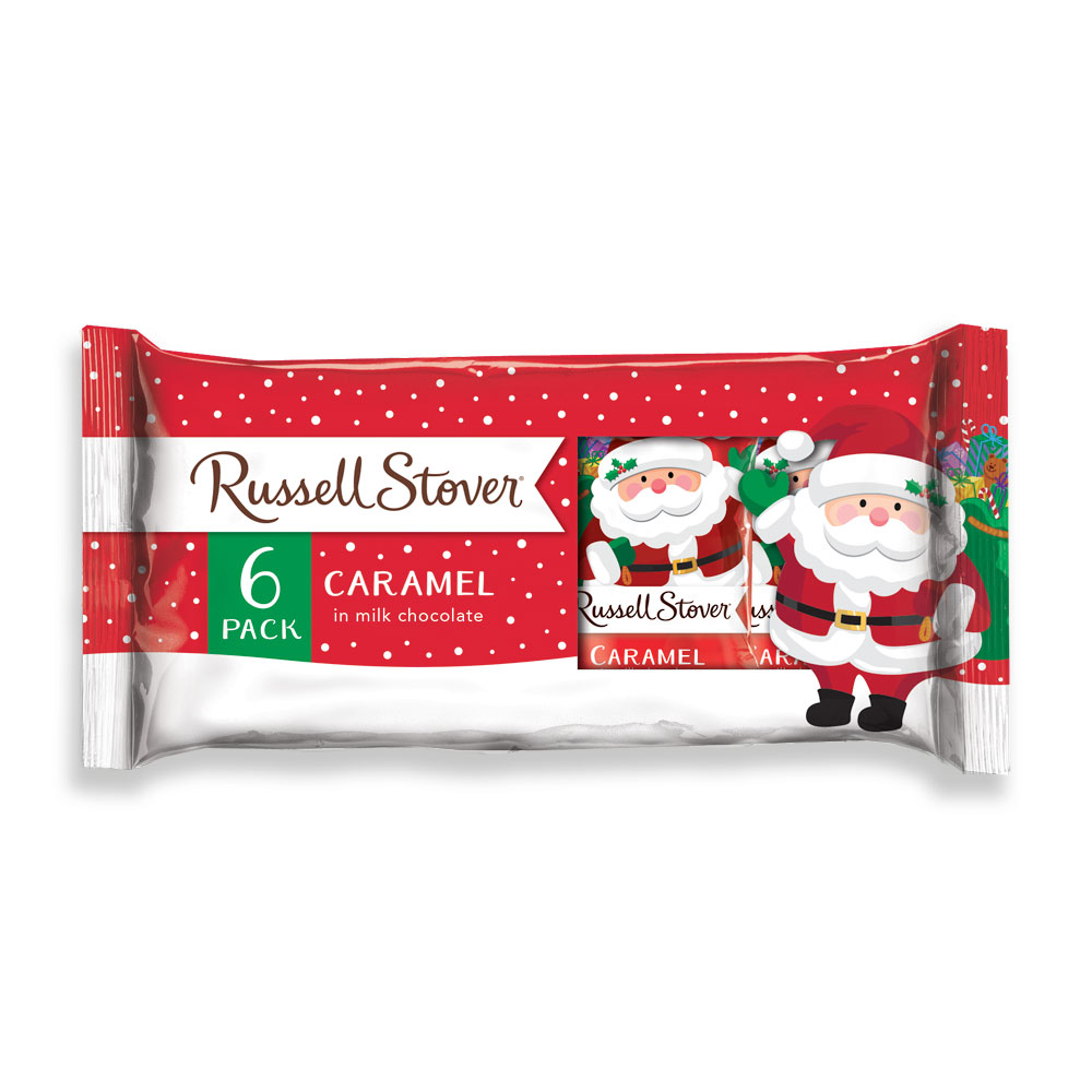 milk chocolate caramel santa 6-pack, 6 oz. bar | chocolates | by russell stover