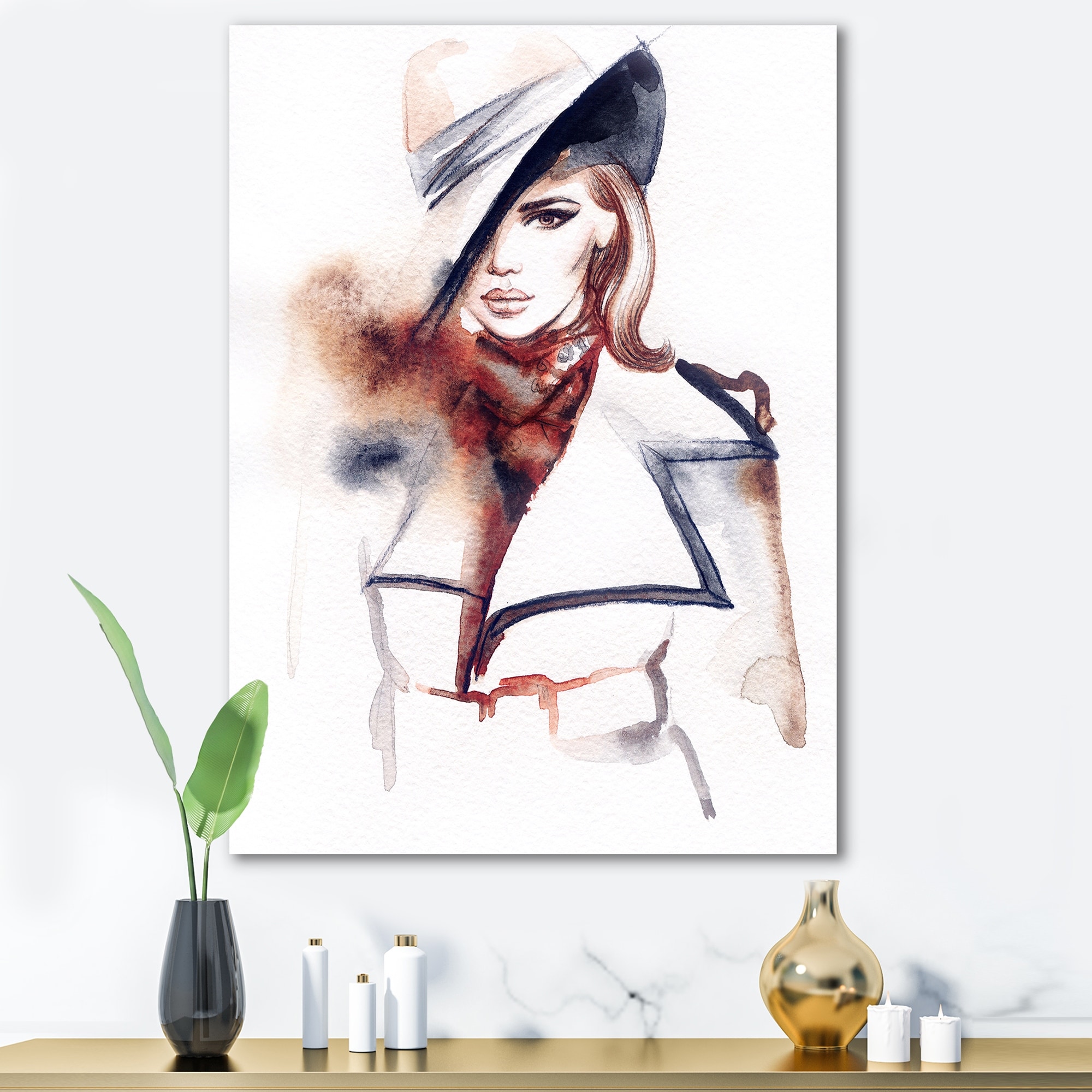 Designart 'Fashion Portrait of Woman With Ht' Modern Canvas Wall Art Print