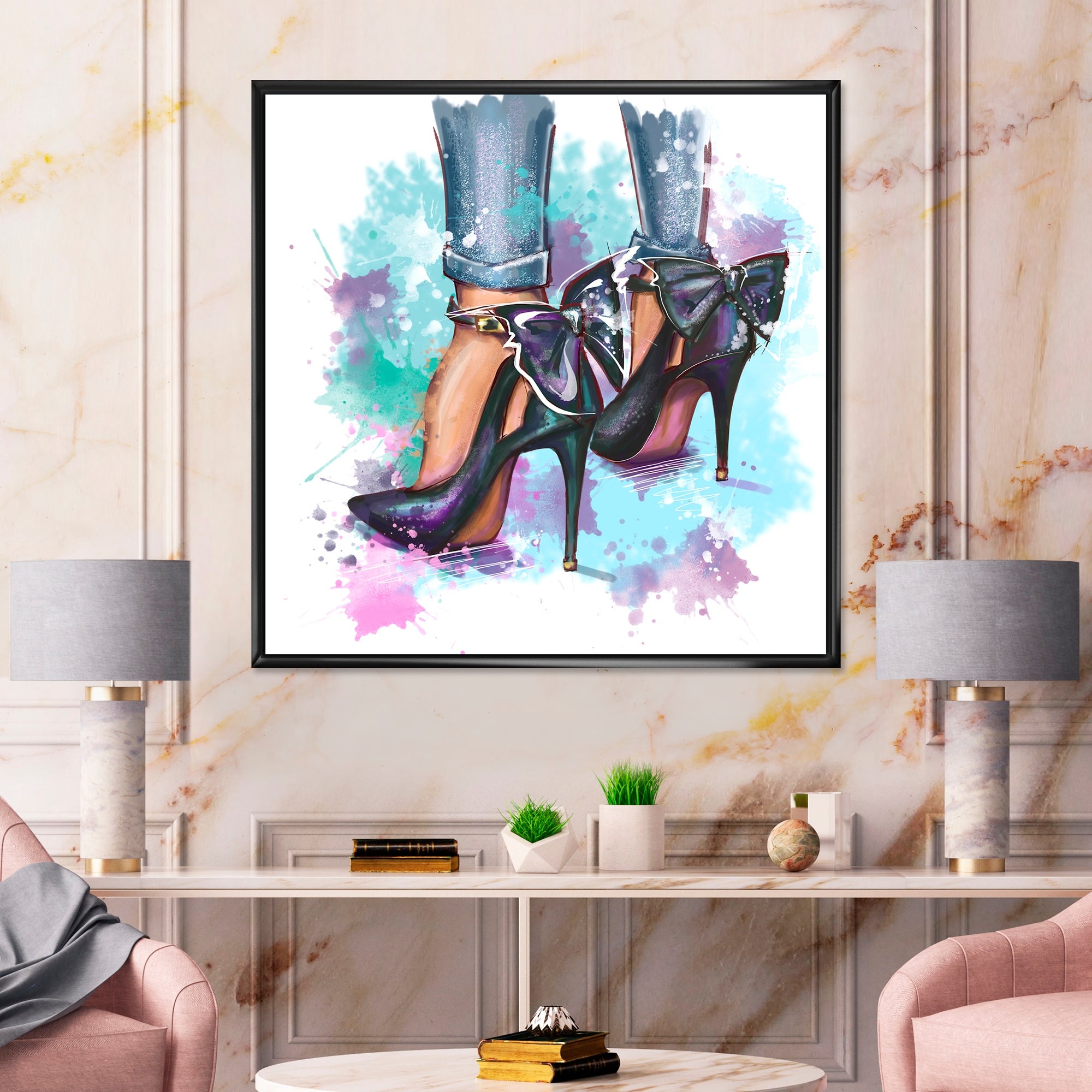 Designart 'Bright Colorful Trendy Fashion Shoes' Modern Framed Canvas Wall Art Print
