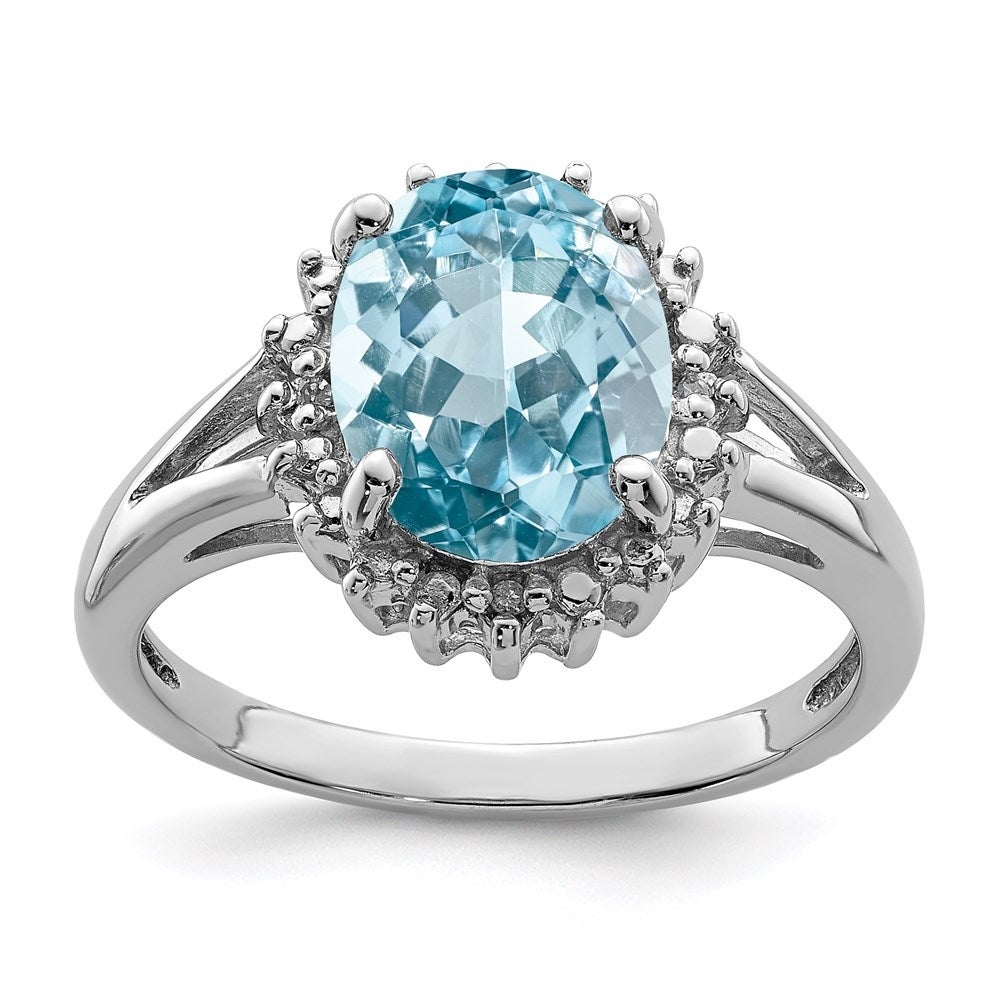 Sterling Silver Swiss Blue Topaz and Diamond Engagement Ring for Women