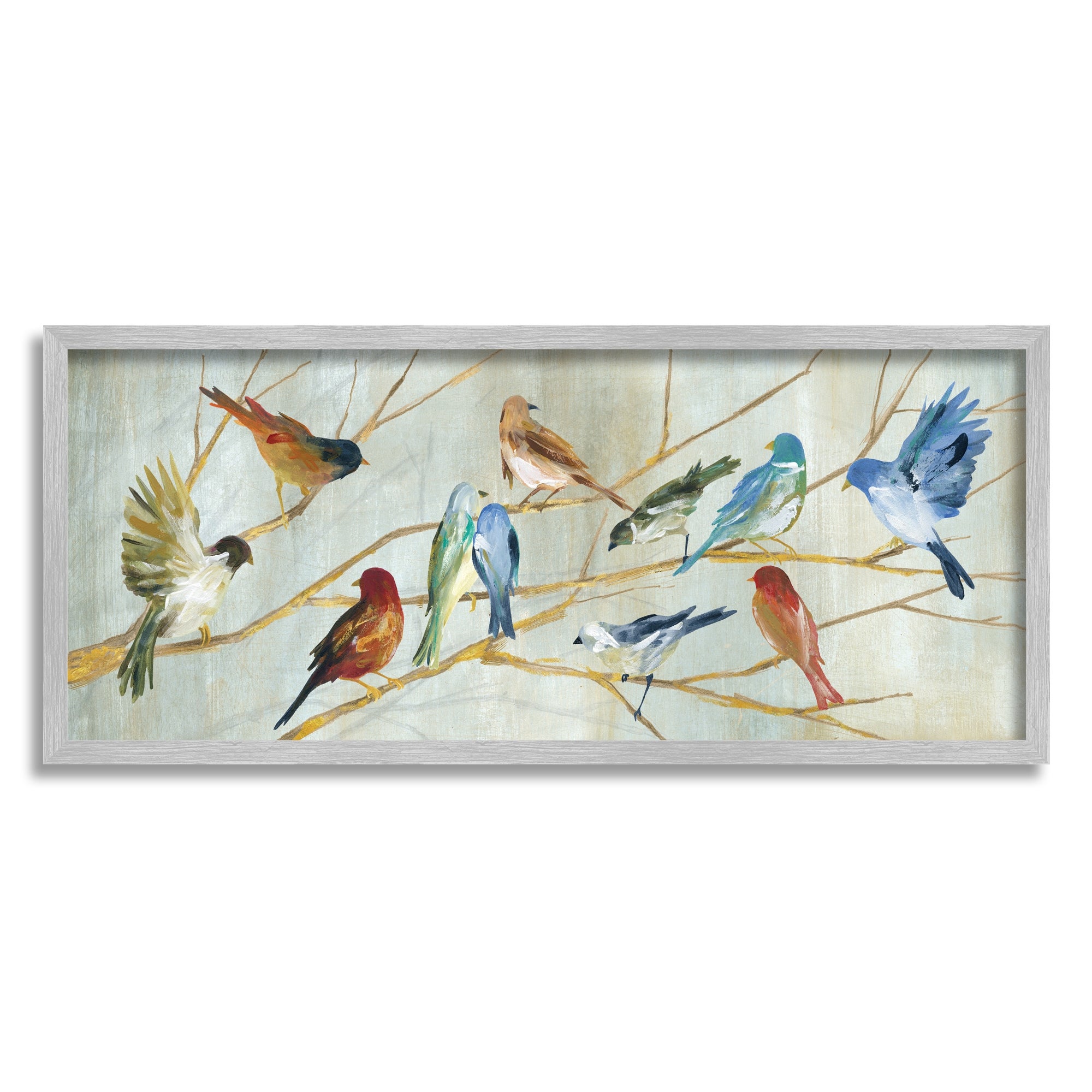 Stupell Industries Birds Resting Autumn Tree Branches Blue Red Brown Framed Wall Art - Multi-Color