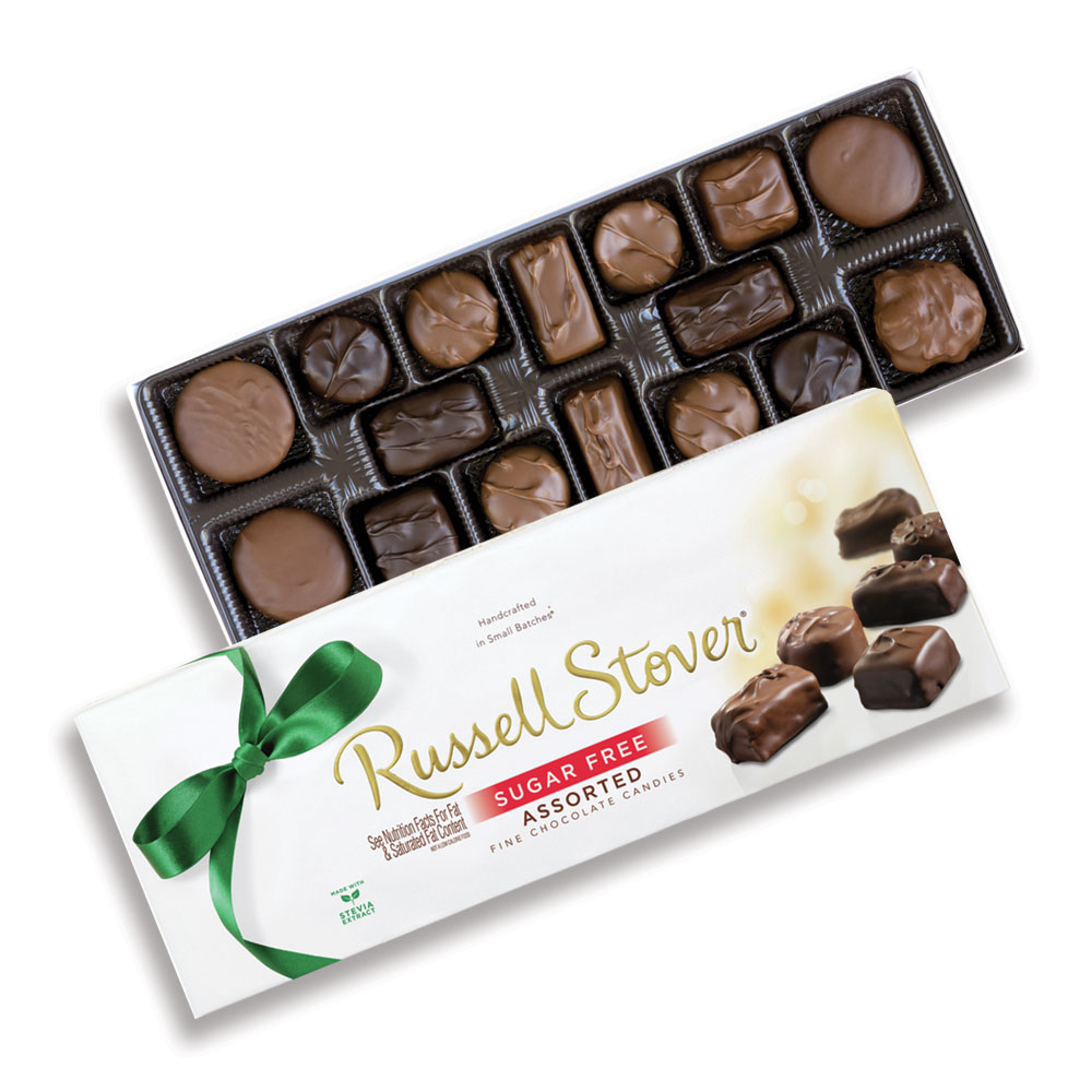 sugar free chocolate candy assortment, 8.25 oz. box | mixed assorted chocolates | by russell stover