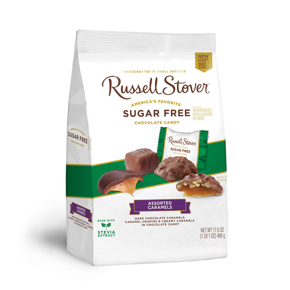 sugar free caramel mix, 17.6 oz. bag | caramels, toffees and taffys | chocolates | individually wrapped | by russell stover