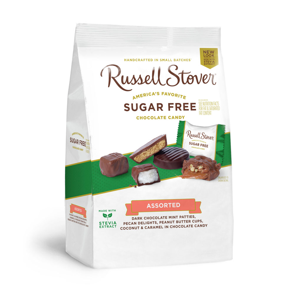 sugar free assortment, 17.75 oz bag | mixed assorted chocolates | individually wrapped | by russell stover