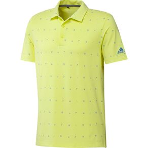 adidas Men\'s Allover Print Primegreen Polo 7002331-Pulse Yellow Melange/Focus Blue  Size 2xl, pulse yellow melange/focus blue