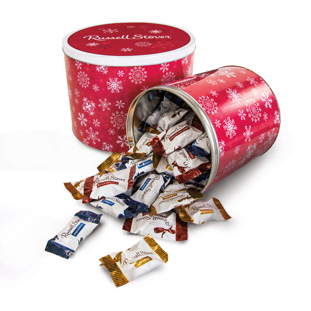 3 flavor holiday assortment, 2 lb. tin | build your own | chocolates | individually wrapped | by russell stover