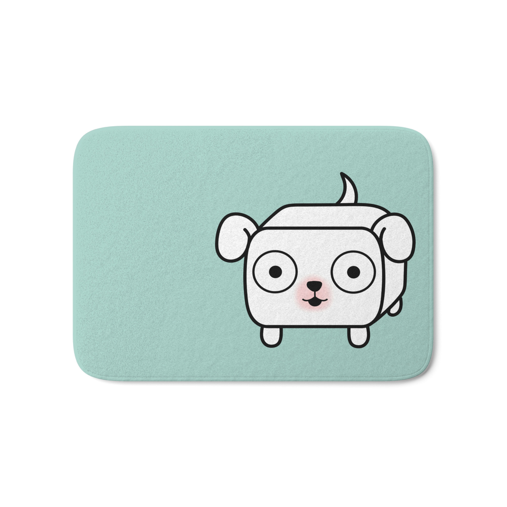 Pitbull Loaf - White Pit Bull With Floppy Ears Bath Mat by calidrawsthings