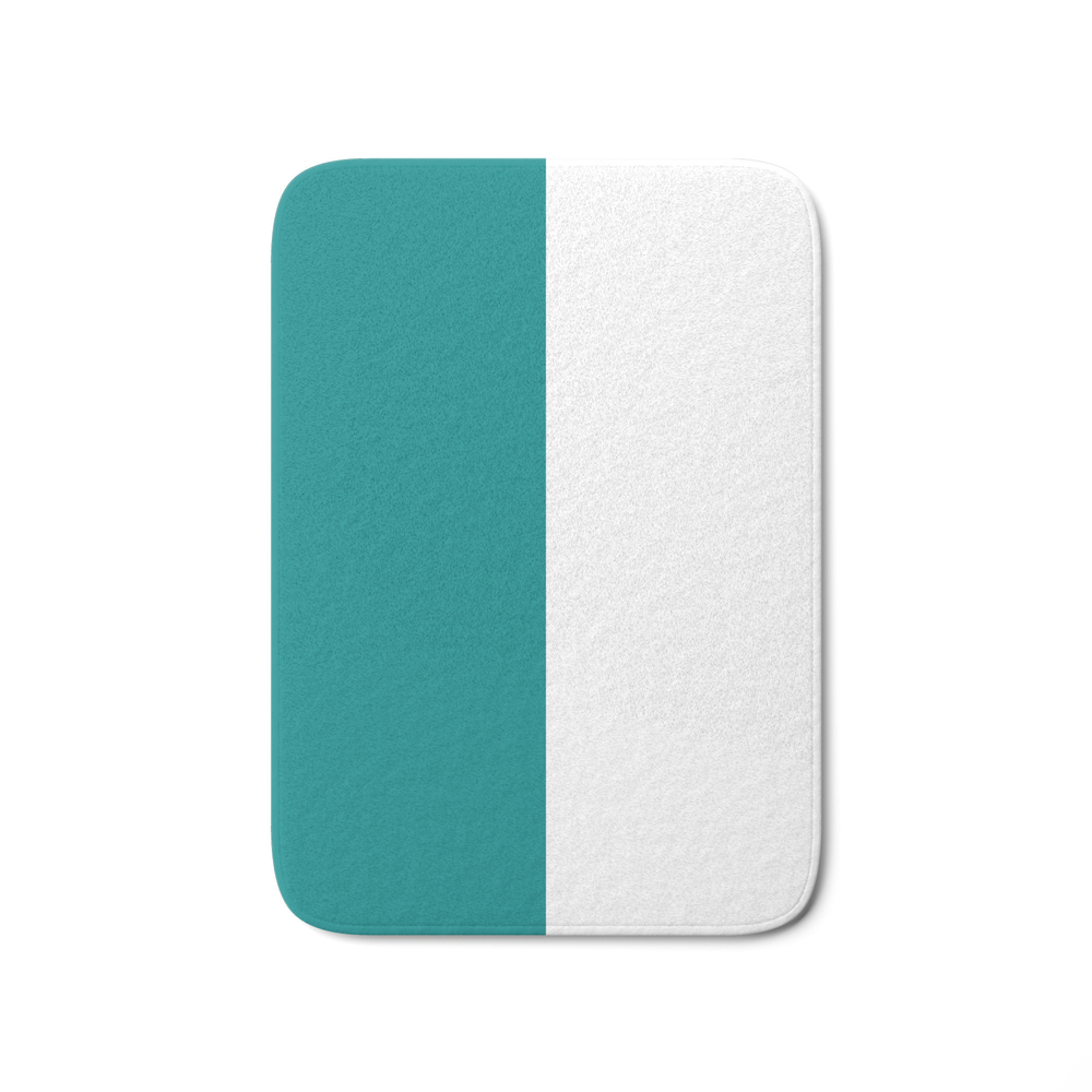 White and Dark Cyan Vertical Halves Bath Mat by solidcolorhalves