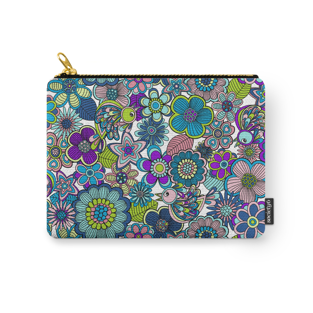 Welcome Birds To My Garden. Blue Carry-All Pouch by juliagrifoldesigns