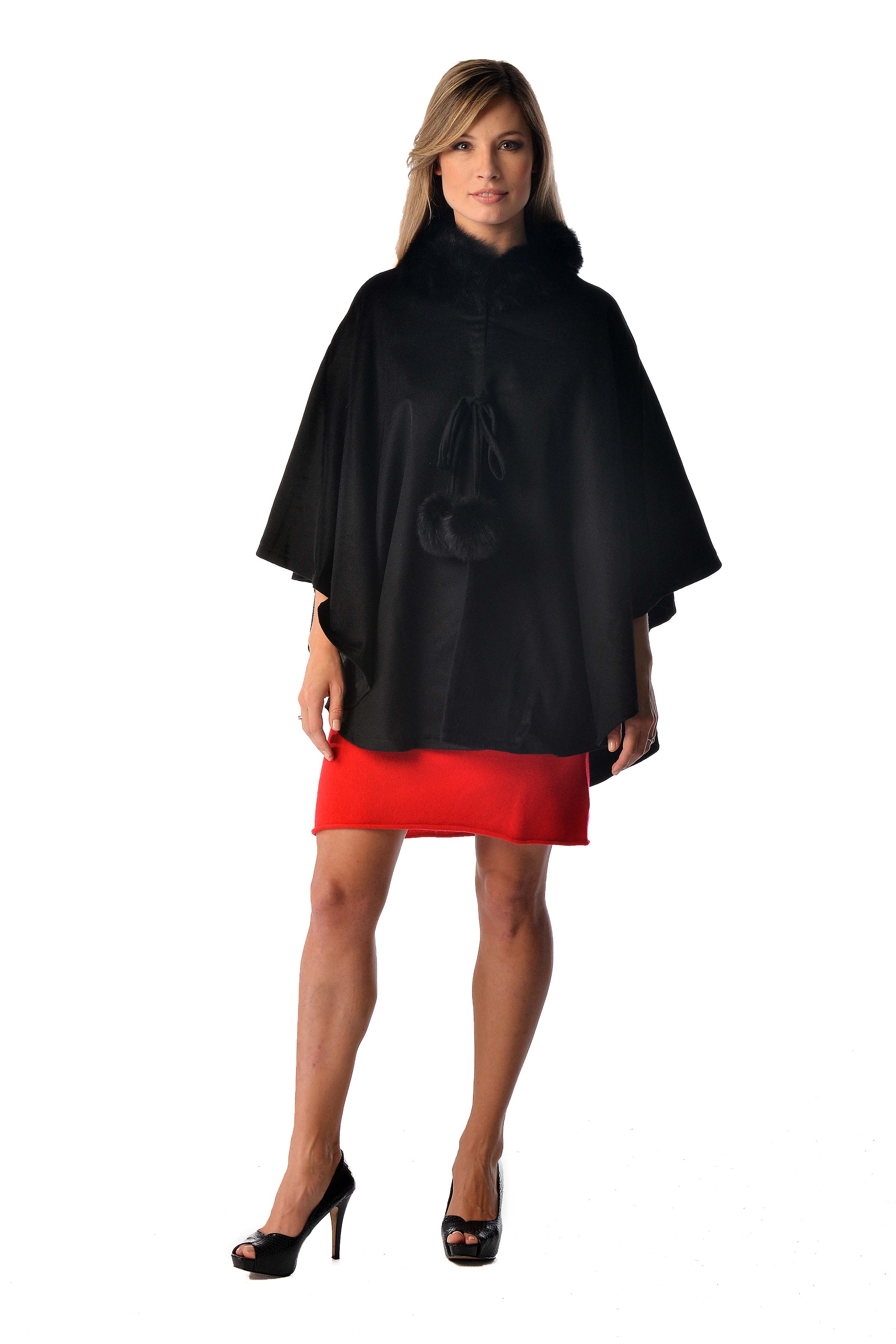 Women\'s Cashmere Cape with Fox Fur