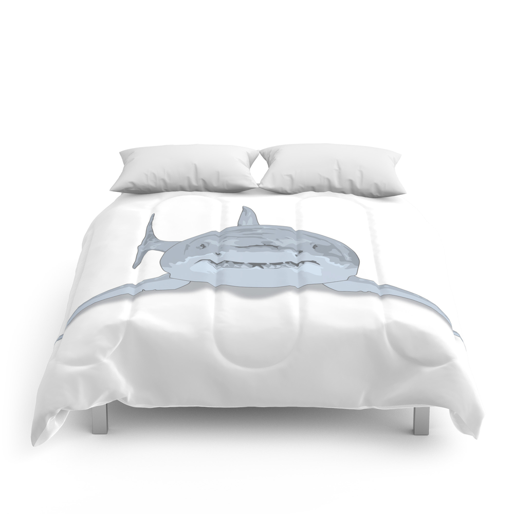 Shark Illustration White Background Comforter by inkofmegraphics