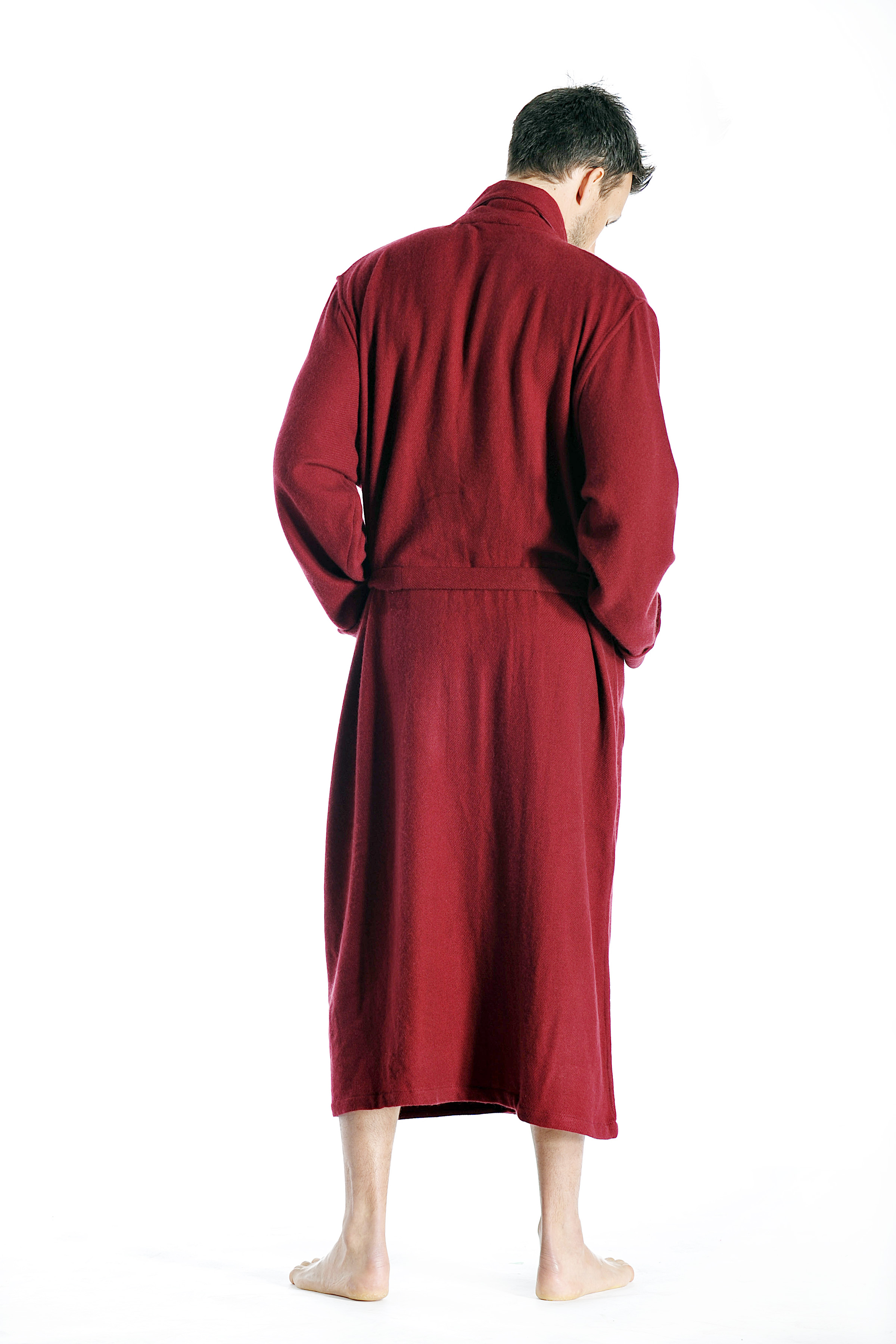 Pure Cashmere Full Length Robe for Men (Burgundy, Small/Medium)