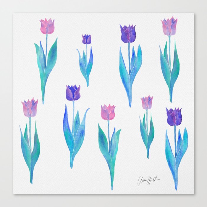 Watercolor Tulips Canvas Print by anna_wolf_art