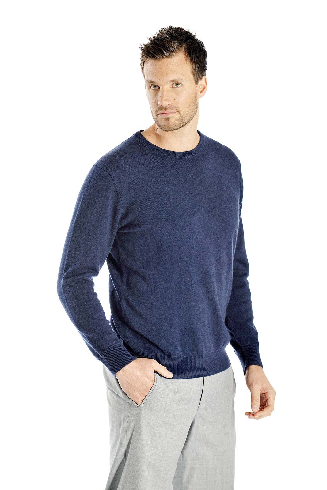 Men\'s Crew Neck Cashmere Sweater (Black, Large)