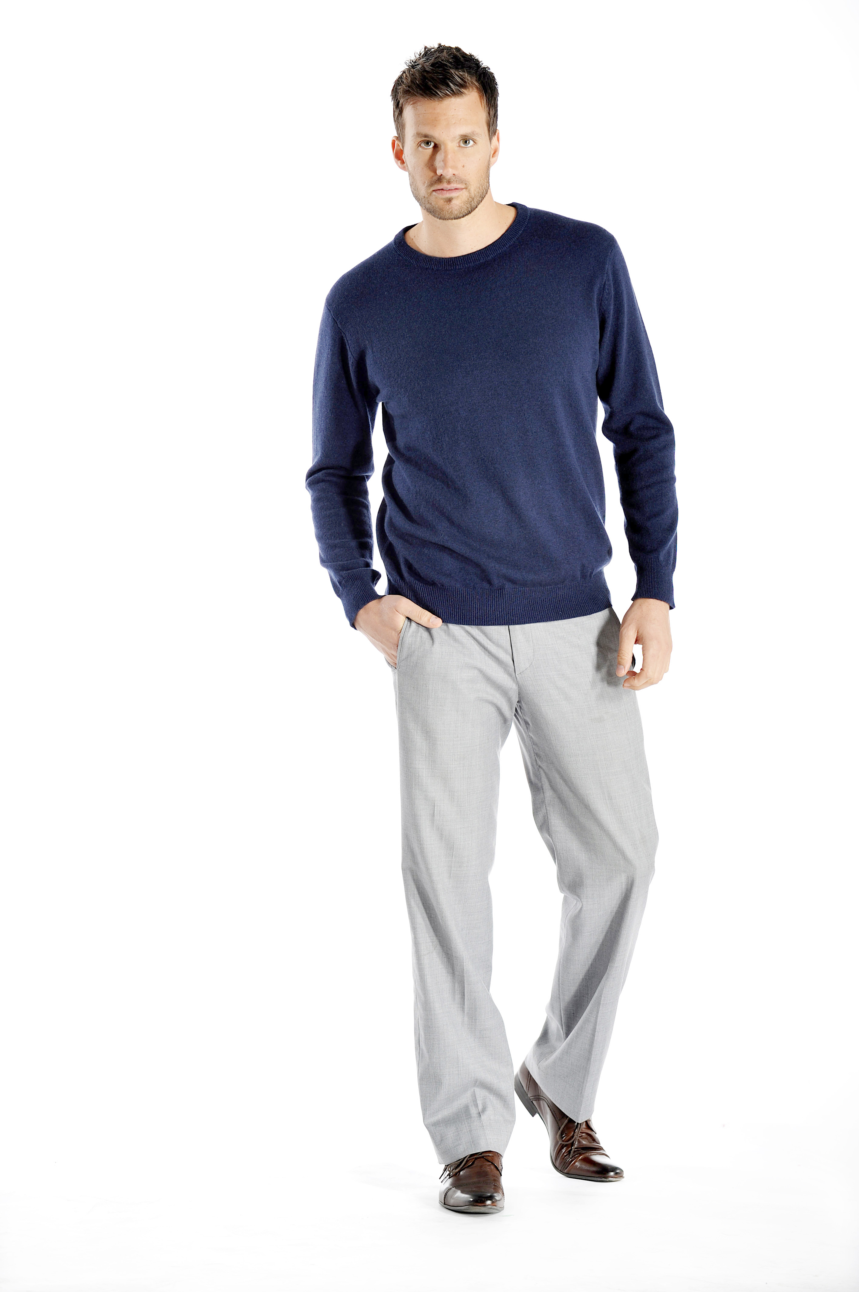 Men\'s Crew Neck Cashmere Sweater (Charcoal, Large)