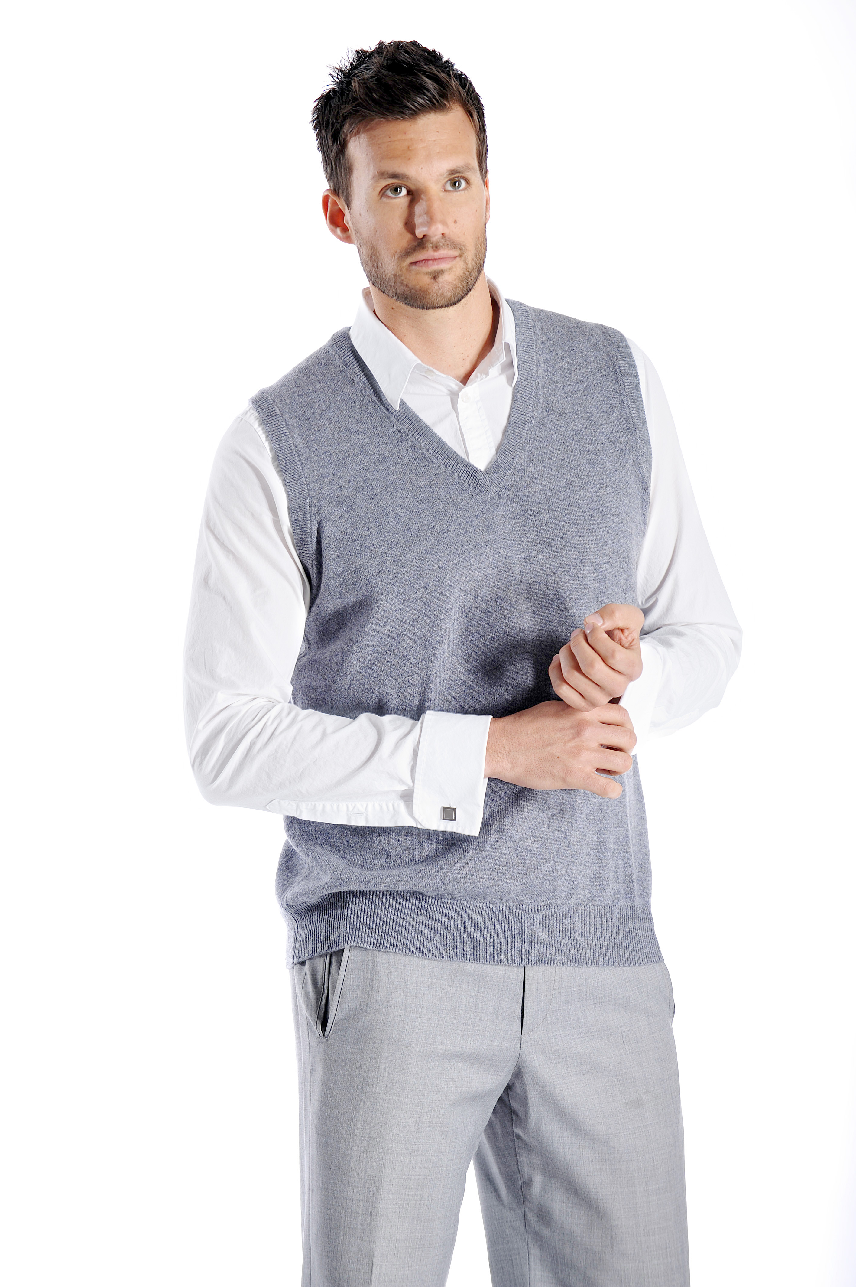 Men\'s Cashmere Vest (Faded Pewter, Large)