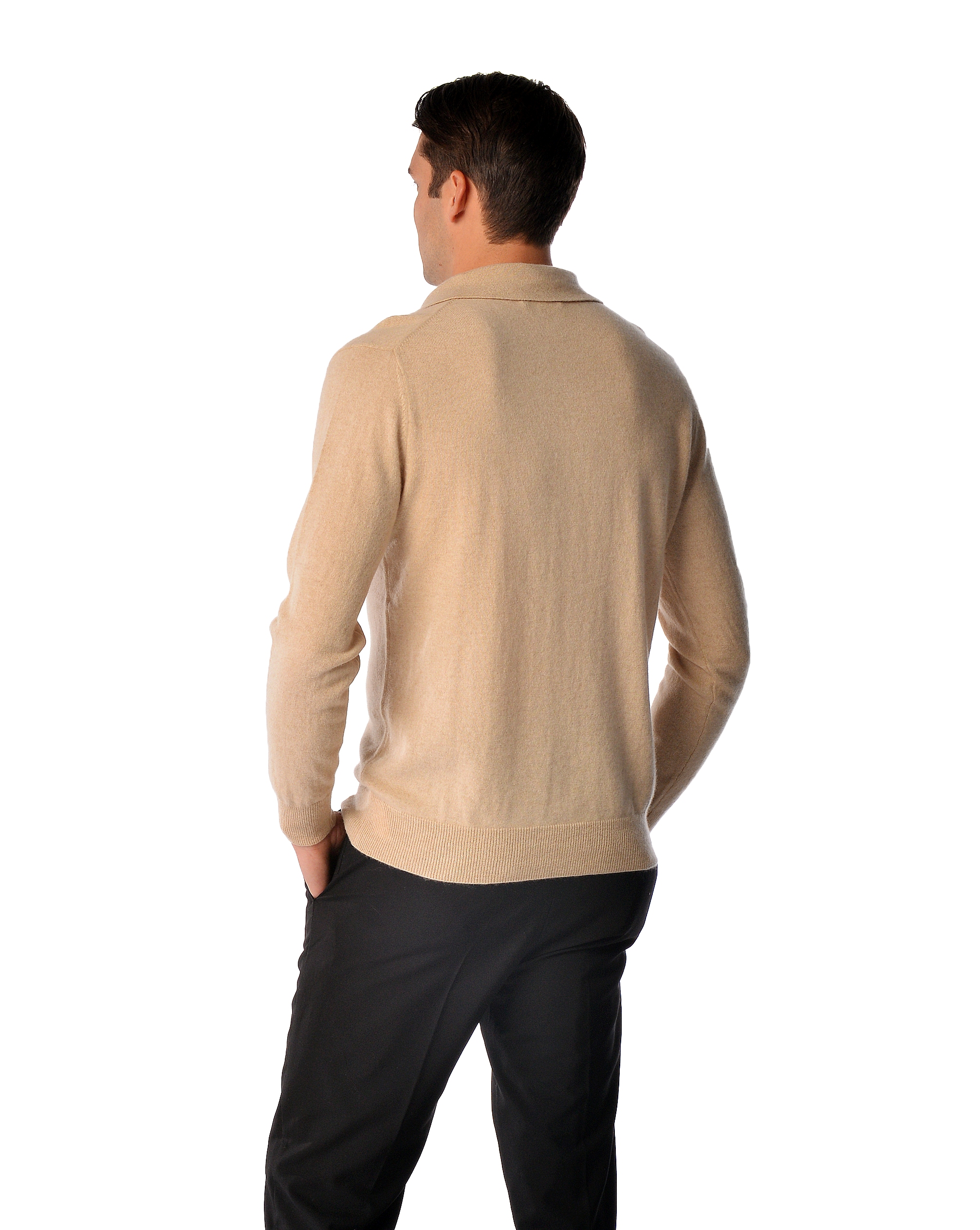 Men\'s Pure Cashmere Polo Sweater (Black, Large)