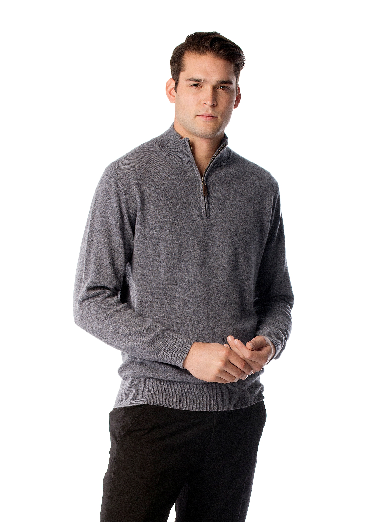 Men\'s Pure Cashmere Half Zip Sweater (Charcoal, Large)