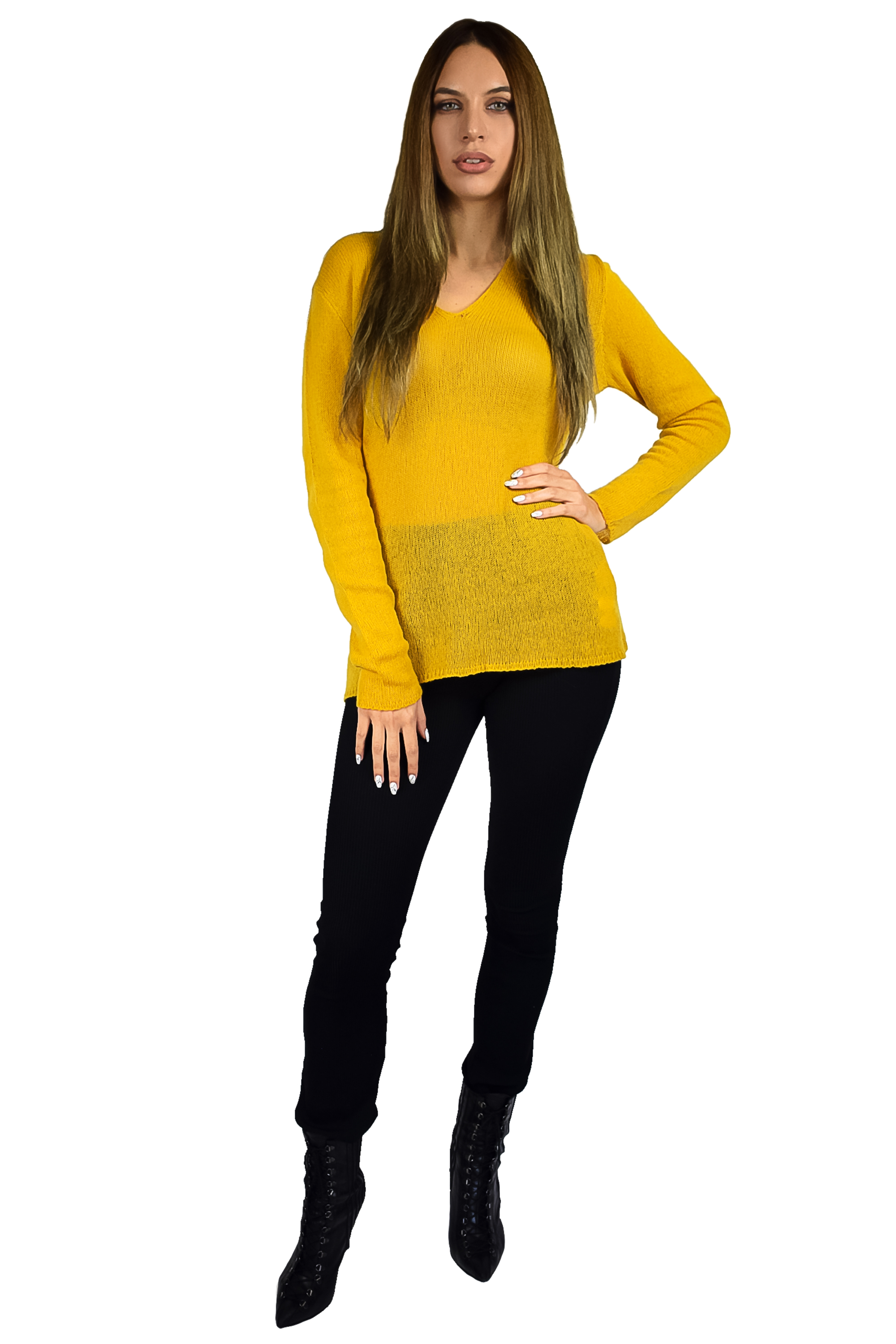 Women\'s Lightweight V-Neck Sweater in Pure Cashmere