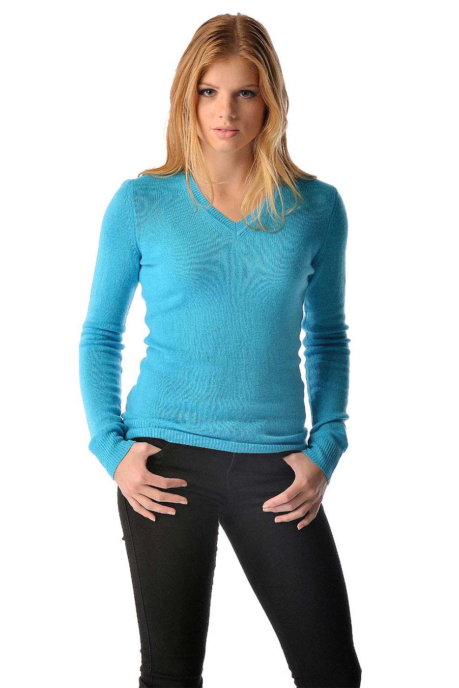 Pure Cashmere V-Neck Spring Sweater for Women (Vanilla, Large)