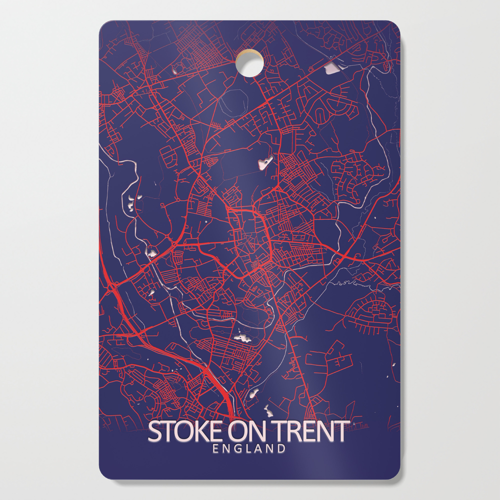 Stoke on Trent, England, Blue, White, City, Map Cutting Board by citymapartprints