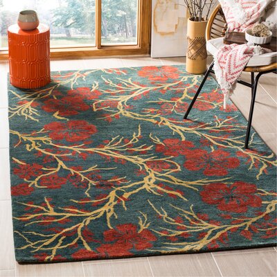 Metro Floral Hand-Tufted Wool Black Area Rug Safavieh Rug Size: Rectangle 9' x 12'