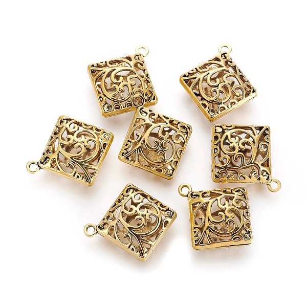 PandaHall Tibetan Style Alloy Pendants, Rhombus, Antique Golden, Lead Free and Cadmium Free, 39mm long, 34mm wide, 14.5mm thick, hole: 3.5mm...