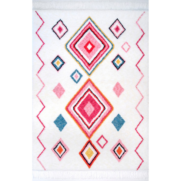 nuLOOM Handmade Ingrid Diamond Shag Transitional Area Rug, Pink Multi,