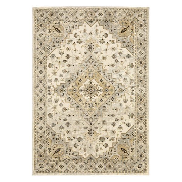 Fleming Border Medallion Beige and Tan Area Rug, 5'3