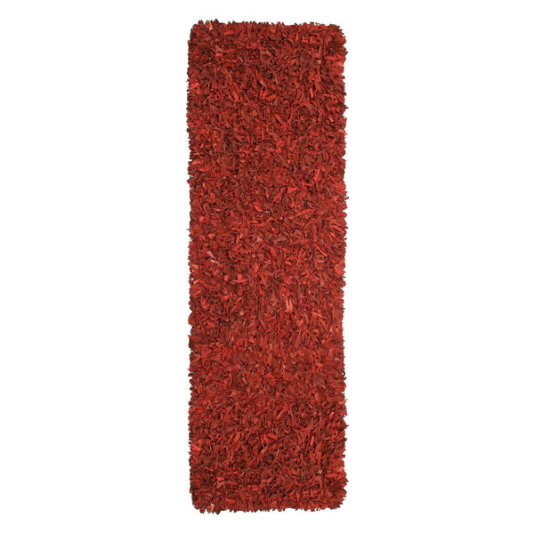 Red Pelle Leather Shag Rug, 2.5'x12' Runner