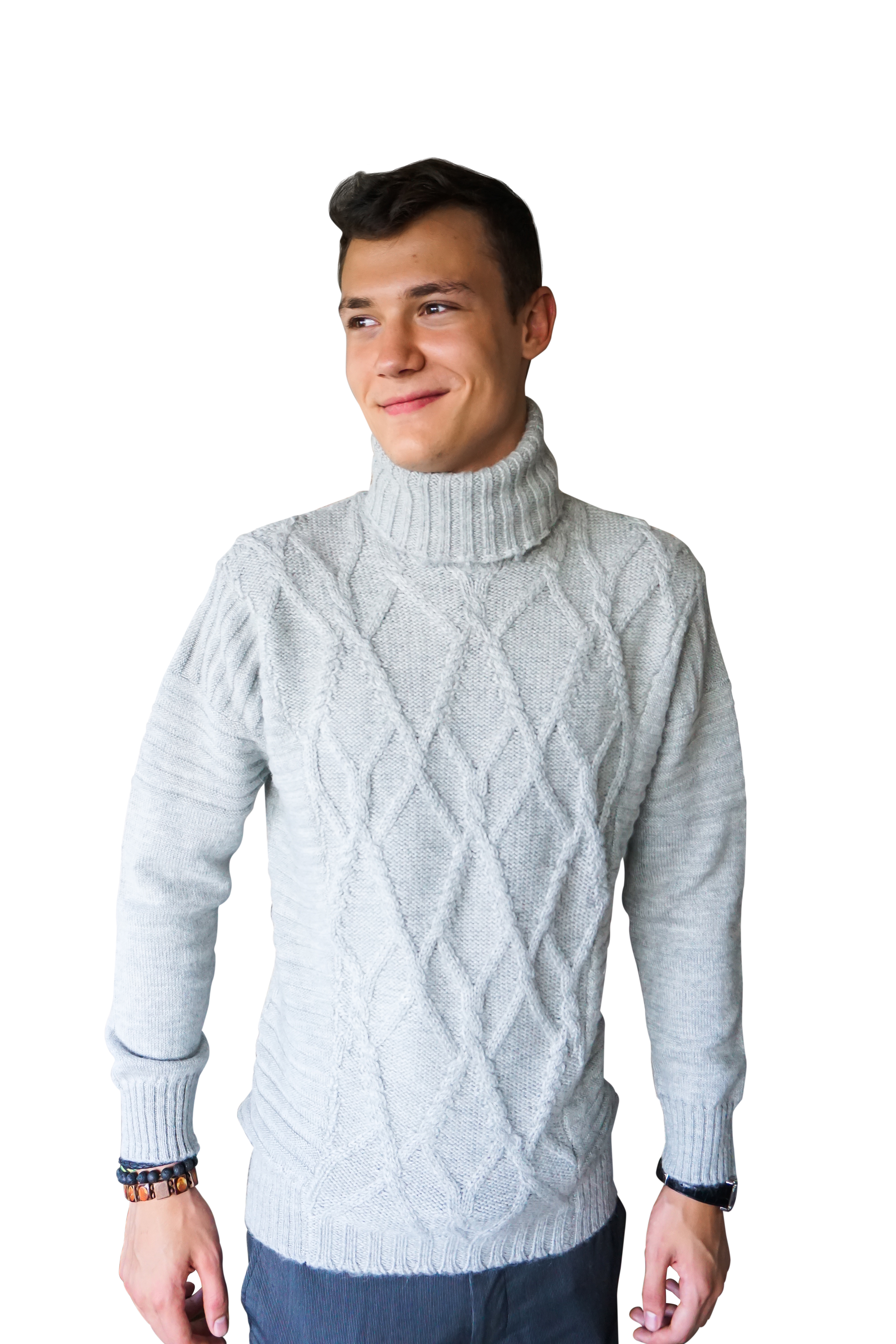 Men\'s Cable Turtleneck Sweater in Pure Baby Alpaca
