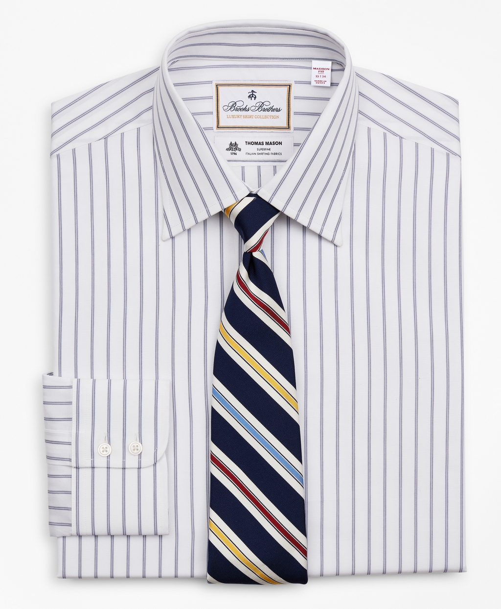 Brooks Brothers Men's Luxury Collection Regular Classic-Fit Dress Shirt, Franklin Spread Collar Micro-Outline Stripe
