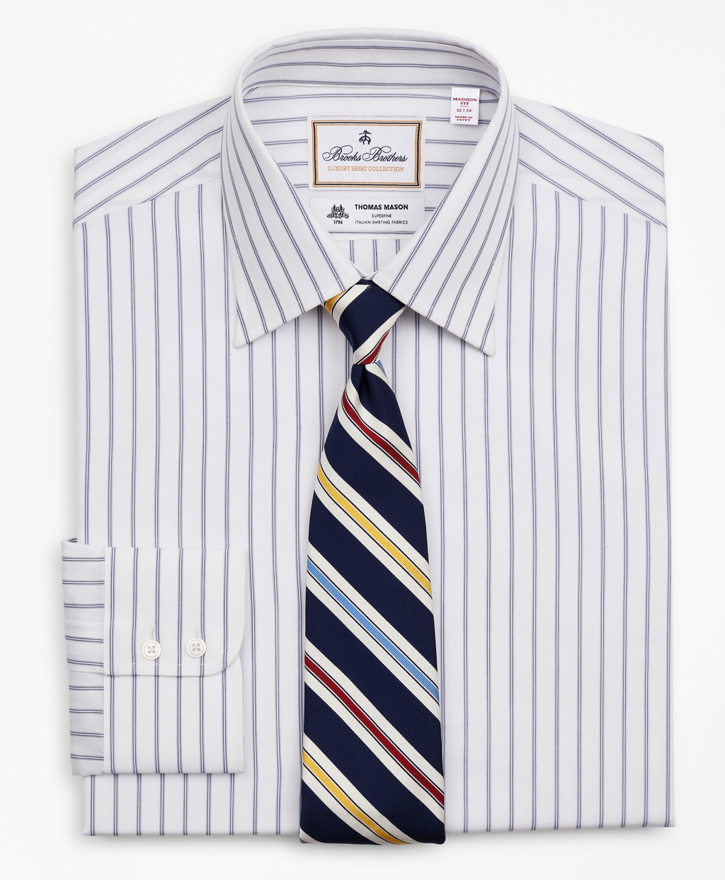 Brooks Brothers Men's Luxury Collection Regular Classic-Fit Dress Shirt, Franklin Spread Collar Micro-Outline Stripe