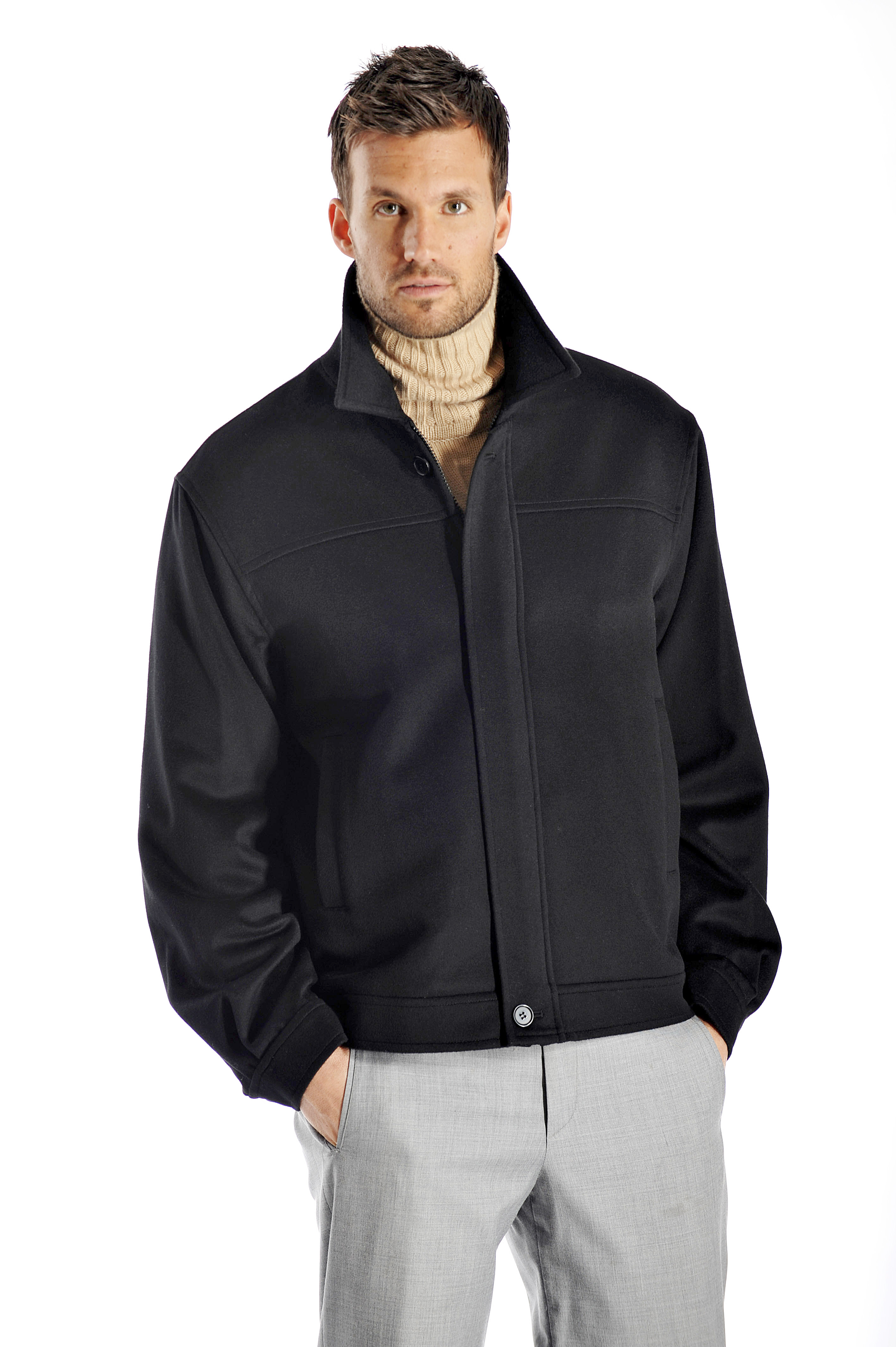 Men\'s Cashmere Jacket (Black, Large)