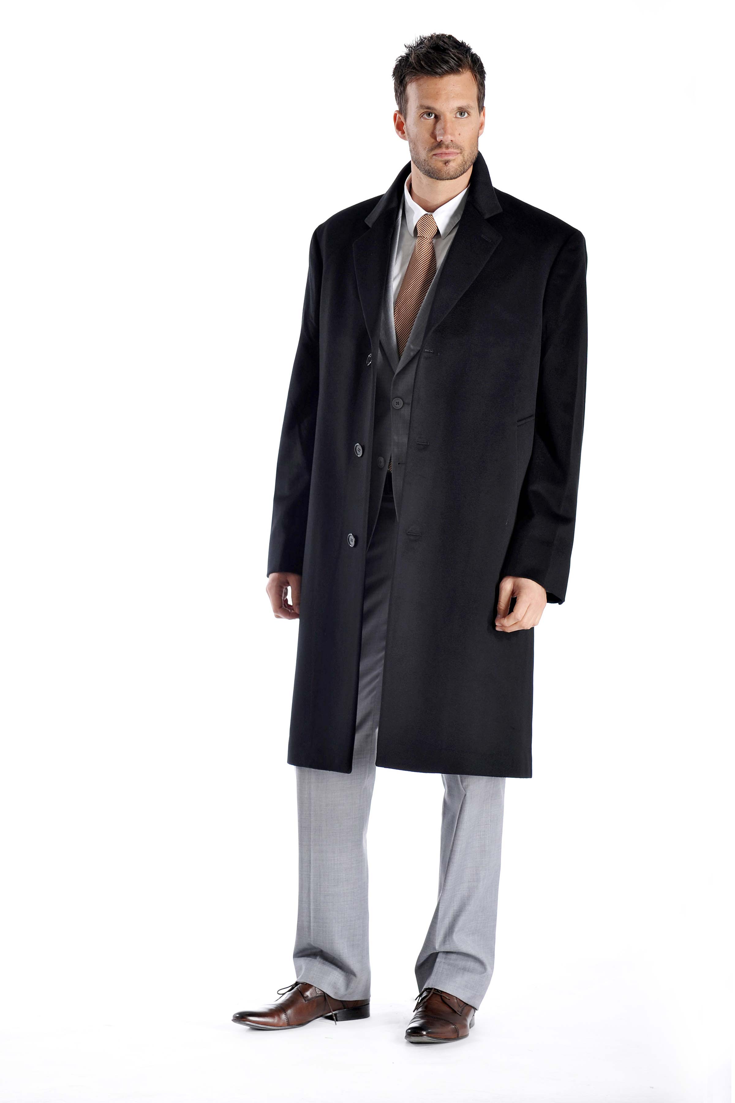 Pure Cashmere Knee Length Coat for Men (Black, 38)