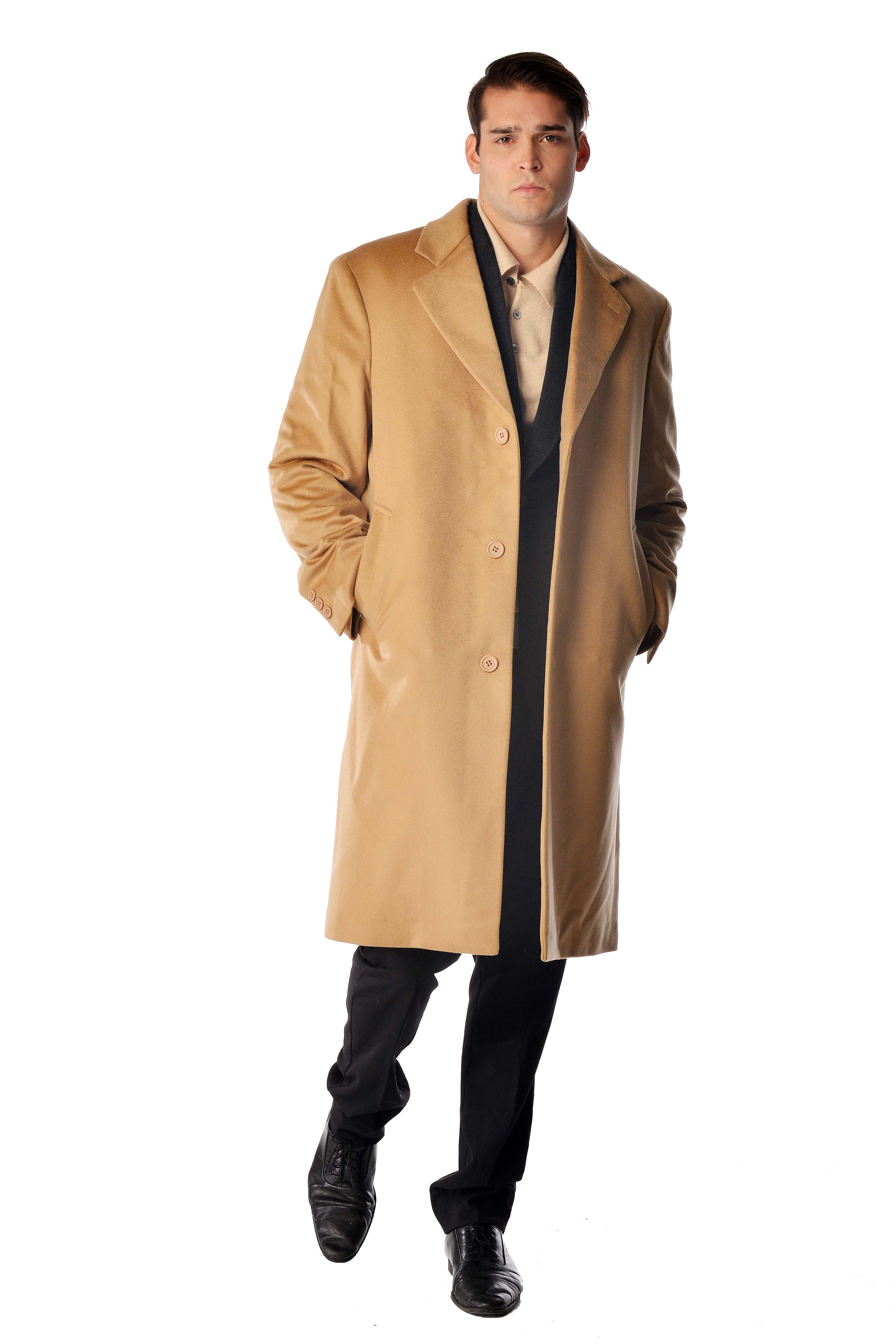 Pure Cashmere Knee Length Coat for Men (Camel, 38)