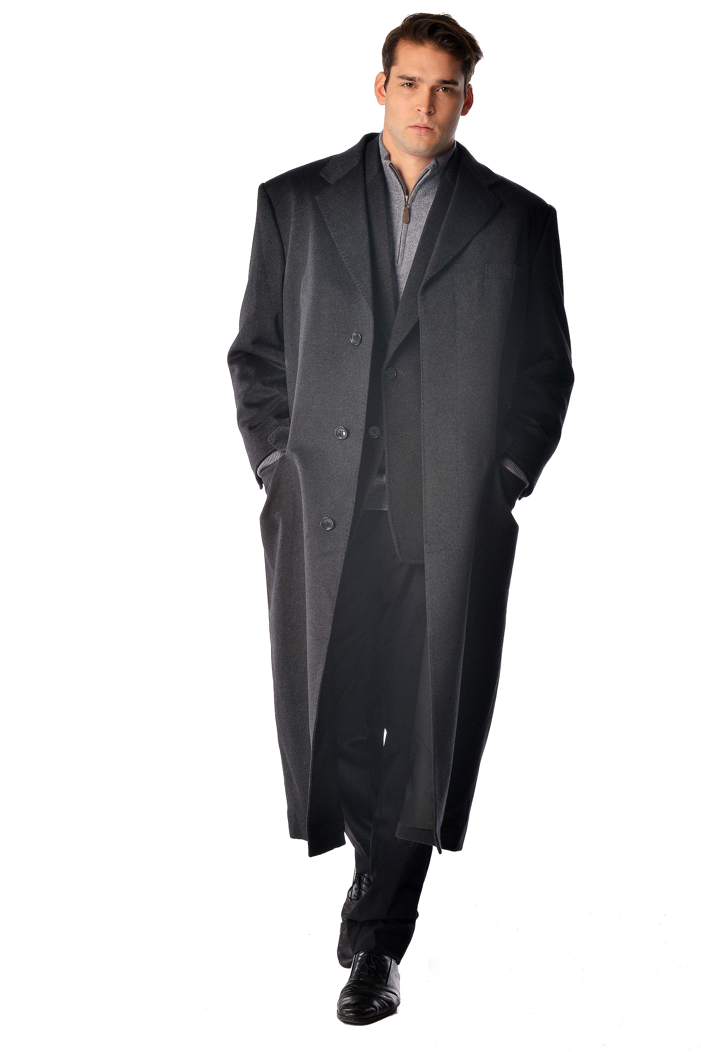 Men\'s Full Length Overcoat in Pure Cashmere (Black, 38)