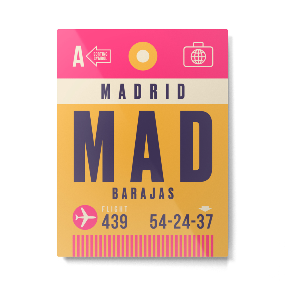 Retro Airline Luggage Tag - MAD Madrid Barajas Metal Print by vectordreams