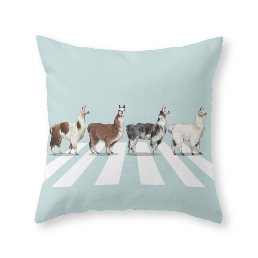 Llama The Abbey Road #1 Throw Pillow by bignosework