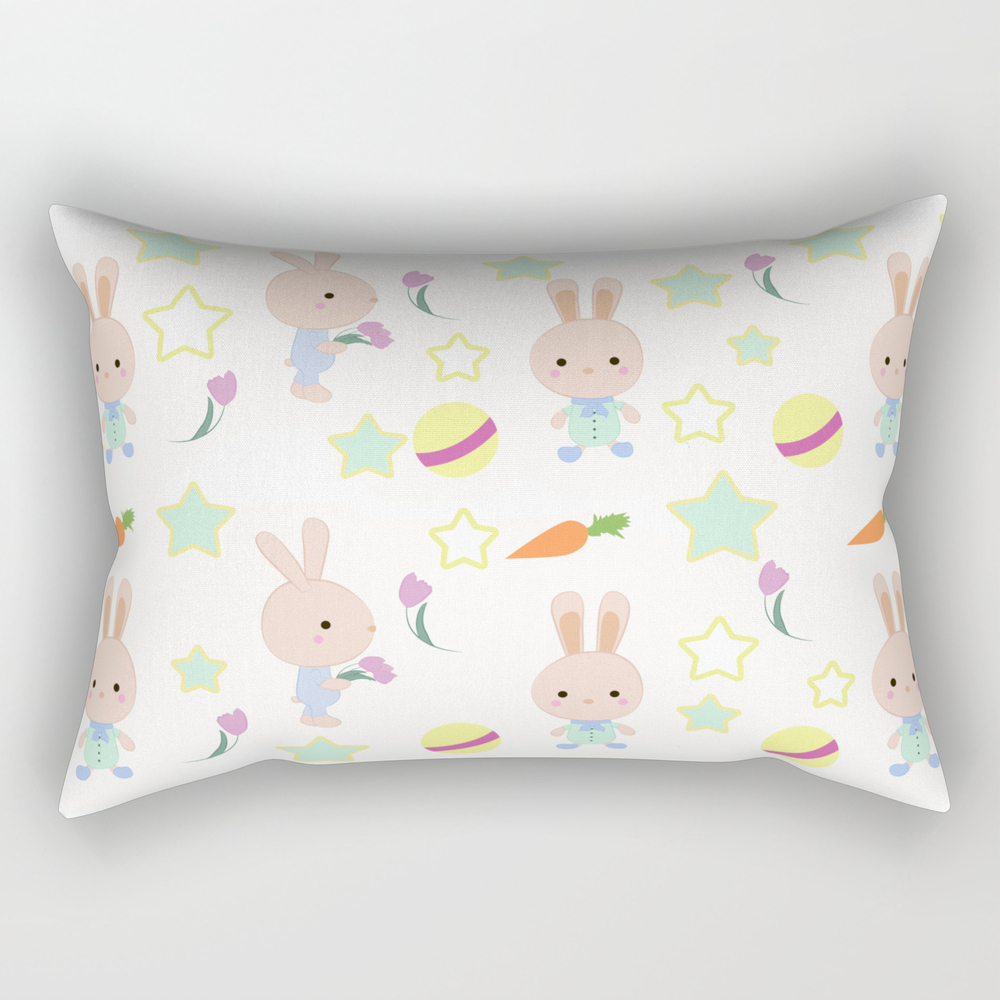 Funny Bunnies, Cute Cartoon Characters Rectangular Pillow by fuzzyfox85