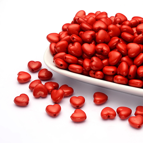 PandaHall Opaque Acrylic Beads, Heart, Red, 10x11x6mm, Hole: 2mm, about 1267pcs/500g Acrylic Heart Red