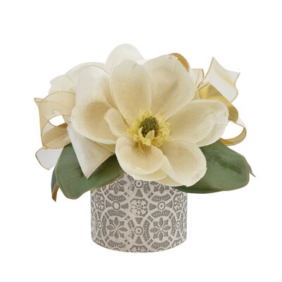 Festive Textured Magnolia Floral Arrangement and Centerpiece in Pot Darby Home Co