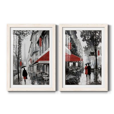 Rainy Paris I - 2 Piece Painting Print Set Winston Porter Format: White Framed Paper, Matte Color: White, Size: 32