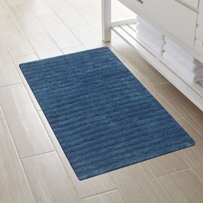 Jaylon Rectangle 100% Cotton Non-Slip Bath Rug Gold Flamingo Size: Small, Color: Blue