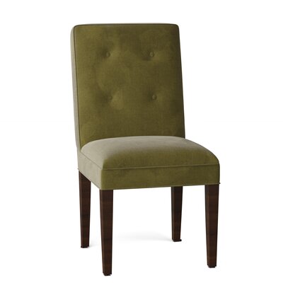 Manhattan Tufted Upholstered Parsons Chair Sloane Whitney Body Fabric: Addisyn Beach, Leg Color: Brown Cherry