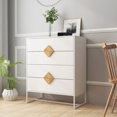 Solid Wood Special Shape Square Handle Design With 4 Drawers Bedroom Furniture Dressers George Oliver