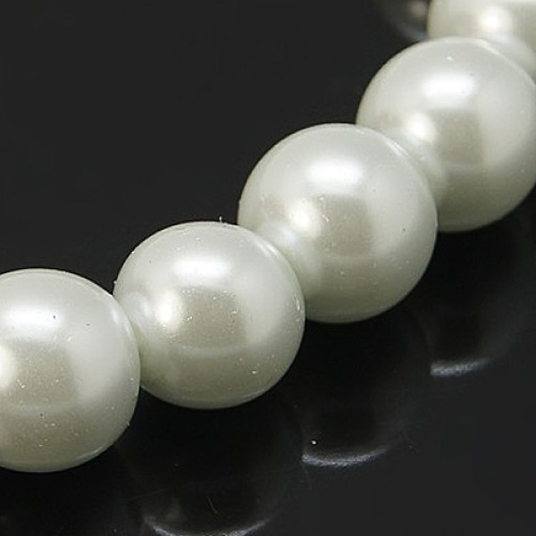 PandaHall 1Strand Glass Pearl Beads Strands, Pearlized, Round, White, Size: about 4mm in diameter, hole: 1mm, about 216pcs/str Glass Round...